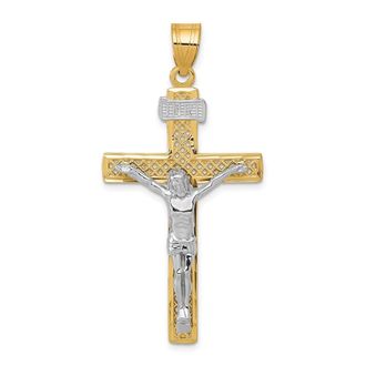 Diamond2Deal 10k Two-tone INRI Crucifix Pendant