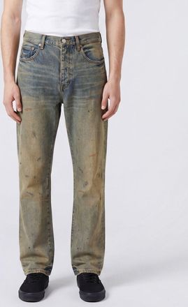Purple Jeans P011 a gamba dritta in denim di cotone effetto usurato