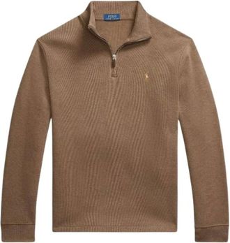Polo Ralph Lauren Cedar Heather Estate-Rib Quarter-Zip Pullover - male - Polo Ralph Lauren - Turtlenecks - Brown - XS - Knitwear