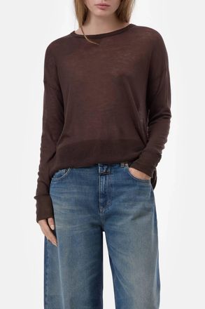 Closed Crew Neck Long Sleeve Top In Mahagony Brown