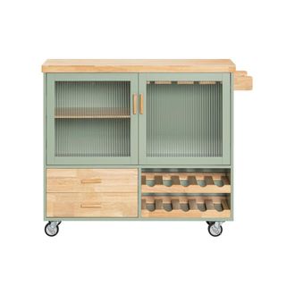 SoBuy Carrito auxiliar de cocina con 2 cajones y 2 puertas madera verde