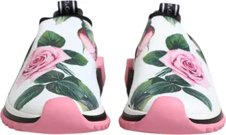 Dolce & Gabbana White Rose Print Sorrento Sneakers Womens Shoes (Pre-Owned)