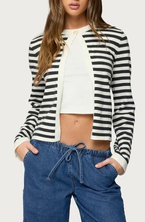 Edikted Jenie Split Front Cardigan in Black-And-White at Nordstrom, Size X-Small