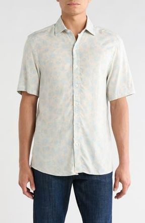 Robert Barakett Merrick Short Sleeve Woven Shirt in Soft Teal at Nordstrom Rack, Size Xx-Large