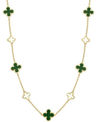 Italian Gold, Inc 14K Malachite Station Layered Clover Necklace