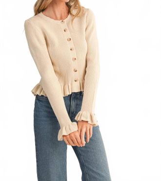 Merci The Sienna Ruffle Hem Ribbed Knit Sweater In Cream