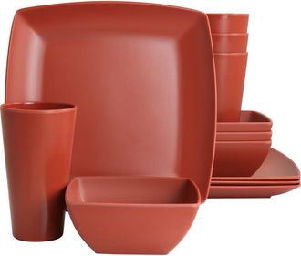 Gibson Home Grayson Melamine 12 Piece Square Dinnerware Set in Orange at Nordstrom