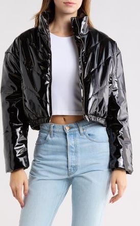 Vigoss Faux Leather Crop Puffer Jacket in Black at Nordstrom Rack, Size X-Large