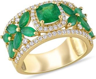 Mimi & Max 2 1/2ct TGW Emerald 1/2ct TW Diamond Ring 14k Yellow Gold