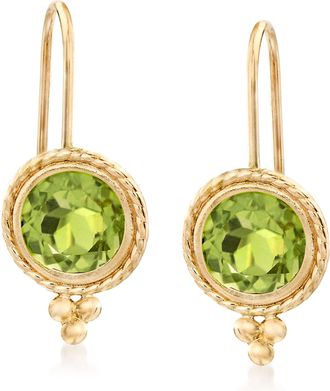 Ross-Simons Peridot Drop Earrings in 14kt Yellow Gold
