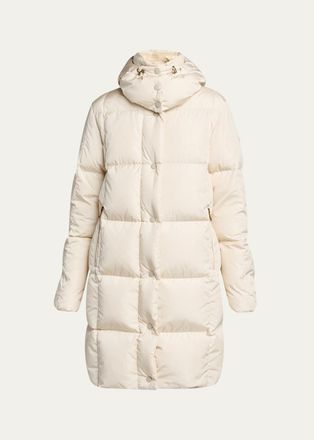Moncler Litte Square-Quilted Hooded Long Down Jacket