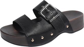 Generic Womens Fashion Buckle Strap Open Toe Slide Sandals with Arch Support Platform Comfort Casual Summer Walking Shoes (Black,5.5)