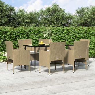 vidaXL Juego De Comedor De Jard&iacute;n 7 Piezas Con Cojines Beige Y Negro Vidaxl
