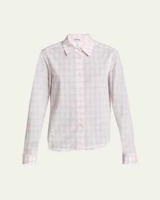 Loewe Plaid Asymmetric Button Down Shrunken Top