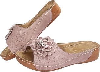 Generic Comfortable Non-Slip Solid Color Open-Toe Wedge Sandals for Women -Summer Dressy Casual Orthopedic Sandals with Arch Support (Pink, Adult, Women, 3, N