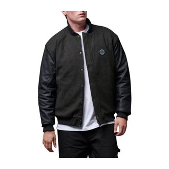 Dolly Noire Corporate Bomber Zwart Wol Leer - Heren - Bomber jackets - Zwart - S - Wol - Jassen