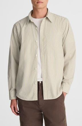 Madewell Stripe Cotton Poplin Button-Up Shirt in Aged Olive Stripe at Nordstrom Rack, Size Xx-Large