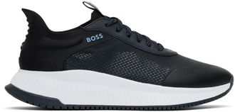 【関税込み】BOSS ネイビー Mixed-Material Lace-Up スニーカー ネイビー（紺）系 Hugo Boss(ヒューゴボス) スニーカー(メンズ