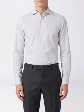 Canali Camicia slim fit a righe in popeline di cotone con collo francese
