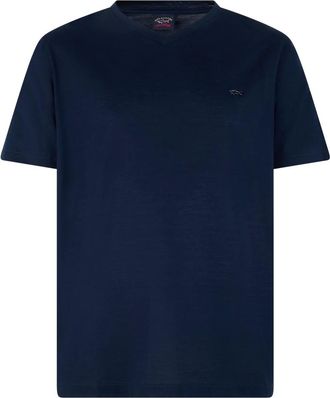 Paul & Shark Camiseta de punto de algod&oacute;n mercerizado doble con cuello en V - Tops - Hombre - Azul - 3XL