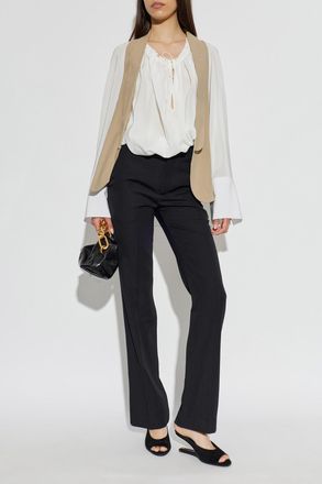 Balmain Wool Pleated Trousers, Womens, Black