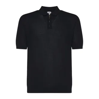 Eleventy Polo Shirts, male, Blue, Size: 2XL Half-zip Short-sleeve Polo