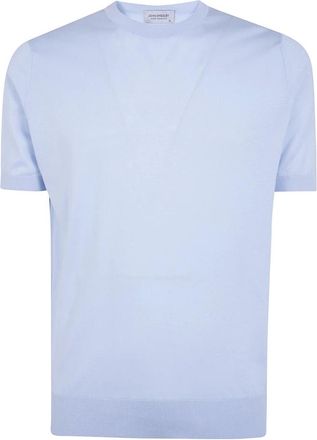 John Smedley Kempton Crewneck T-shirt met korte mouwen - Heren - Ronde hals truien - Blauw - 2XL - Katoen - Truien & Vesten