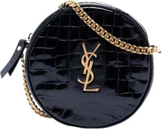 Saint Laurent Pre-owned Mini Bags, female, Black, Size: ONE SIZE Pre-owned Embossed Patent Leather Crossbody