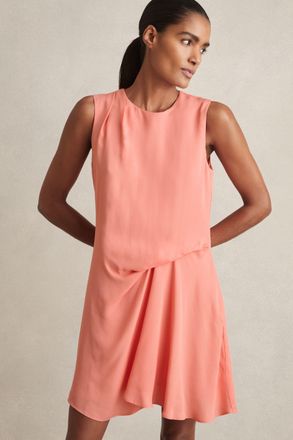 Reiss Womens Coral Draped Tuck Mini Dress, Size: 12