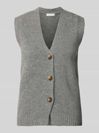 Christian Berg Strickweste aus Wolle mit V-Ausschnitt in Mittelgrau Melange, Größe XXL