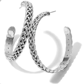 Brighton Womens Interlok Braid Large Hoop Earrings In Silver
