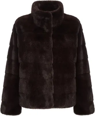Cesare Gaspari Faux Fur Turtle Collar Jacket - Dames - Jassen - Bruin - Maat: XL Poliester
