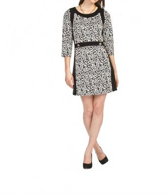 Papillon Animal Print Panel 3/4 Sleeve Sweater Dress In Black