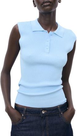 Mango Sleeveless Cotton Blend Rib Polo in Sky Blue at Nordstrom, Size Xx-Large