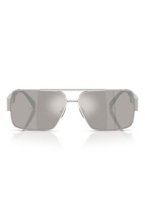 Versace 61mm Rectangular Sunglasses in Silver /Mirror Silver 80 at Nordstrom