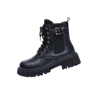 Generic Black Womens Fashion Footwear with Buckle Accent and Lace-Up Thick Sole for Winter