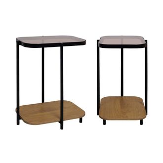 Sweeek Remates de sof&aacute; vintage de metal, tapa de cristal, decoraci&oacute;n madera