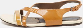 Marni Brown/cream Patent Leather Slingback Flat Sandals