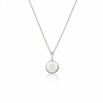Lily & Roo Silver Small Diamond Style Personalised Disc Necklace