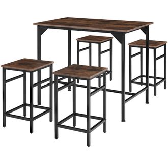 TecTake Dining Table With 4 Bar Stools Edinburgh in Brown | Size: 4 Person