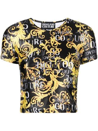 Versace Jeans Couture Barocco-print cropped T-shirt - women - Polyester/Spandex/Elastane - S - Black
