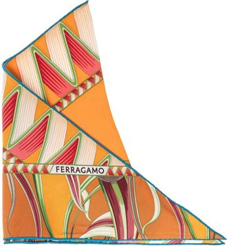 Ferragamo Driehoekige Sjaal met Print Giada - Dames - Zijden sjaals - Oranje - ONE Size - Accessoires
