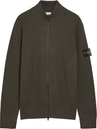 Stone Island Ribbed Wool Cardigan - Grey Anthracite - XL