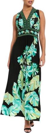 London Times V-Neck Maxi Dress in Black/lake Green at Nordstrom Rack, Size 14