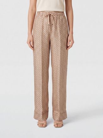Herno Pantaloni palazzo in seta con stampa grafica e vita alta