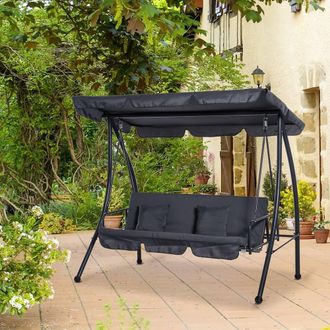 OUTSUNNY 2-in-1 Swing Chair 3 Seater Hammock Cushion Bed Tilt Canopy in Grey