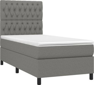vidaXL Cama Box Spring Colch&oacute;n Y Luces Led Tela Gris Oscuro 90x190 Cm Vidaxl