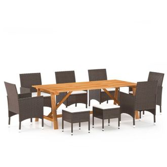 vidaXL Juego De Comedor De Jard&iacute;n 9 Piezas Marr&oacute;n Vidaxl