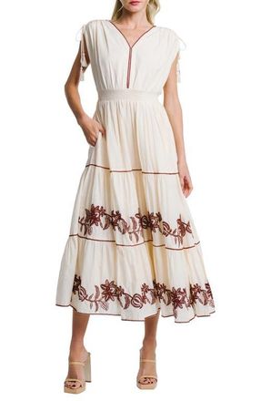 Ciebon Lumi Embroidered Midi Sundress in Cream Multi at Nordstrom, Size X-Small