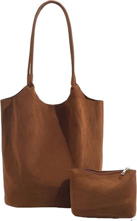 Generic Womens Suede Crescent Shoulder Bag Ladies Retro Top Handle Satchel Casual Hobo Travel Work Tote Bag Fall Slouchy Large Handbag (Brown,27 * 12 * 31 cm 